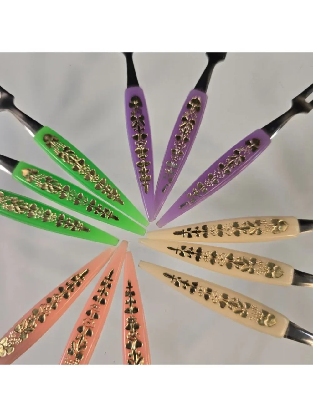 Vintage 12 Cocktail Hors D'oeuvres Forks Multicolor Stainless Steel MCM Japan